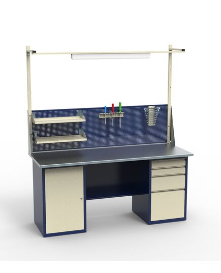 Верстак СВ-2Т.01.04.19_сб1 (1840х690х2100 мм) железный с оцинкованной столешницей, тумбой и драйвером для слесарных работ